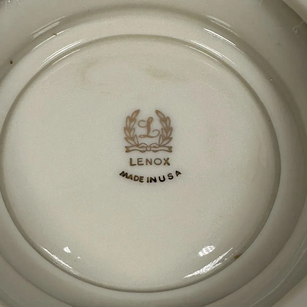 Vintage Lenox Tuxedo Serving Bowl Gold Back Stamp 60s Footed 7.5